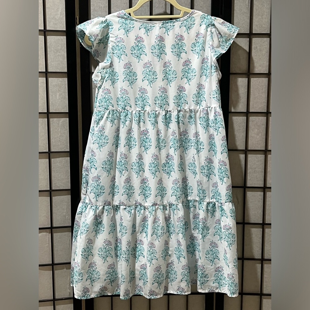 j.marie CECILIA RUFFLE FLORAL MINI DRESS in BLUE, mint with Lilac Accents SIZE S - Picture 7 of 11